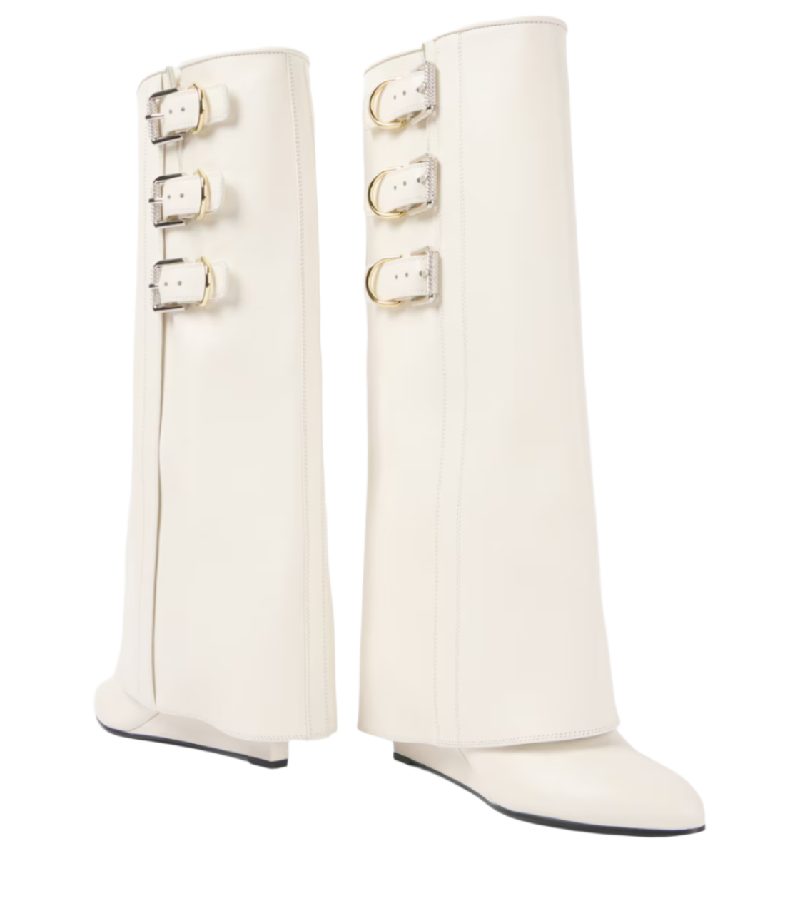 Shark Lock Buckles leather knee-high boots