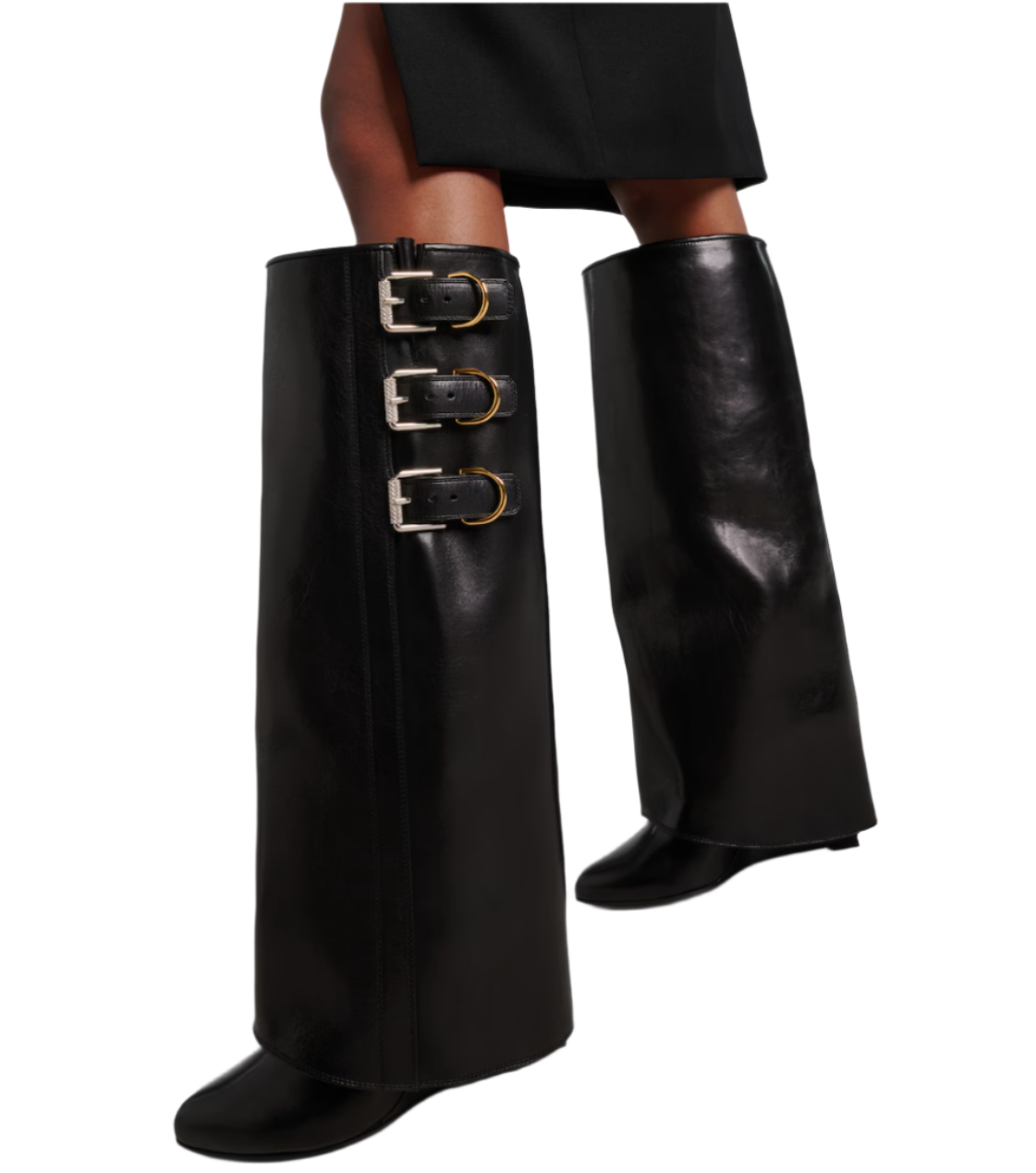 Shark Lock Buckles 90 leather knee-high boots