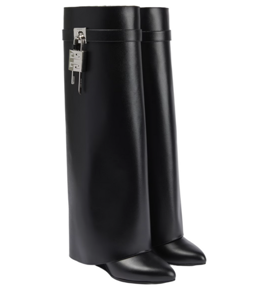 Shark Lock leather knee-high boots