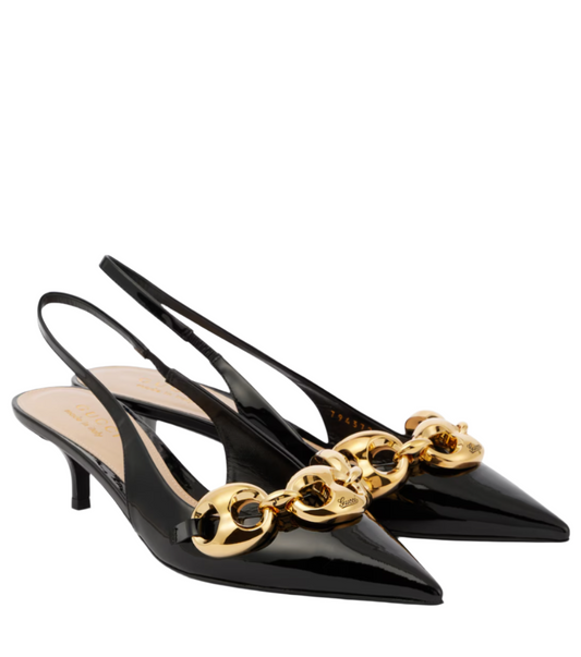 Marina Chain patent leather slingback pumps