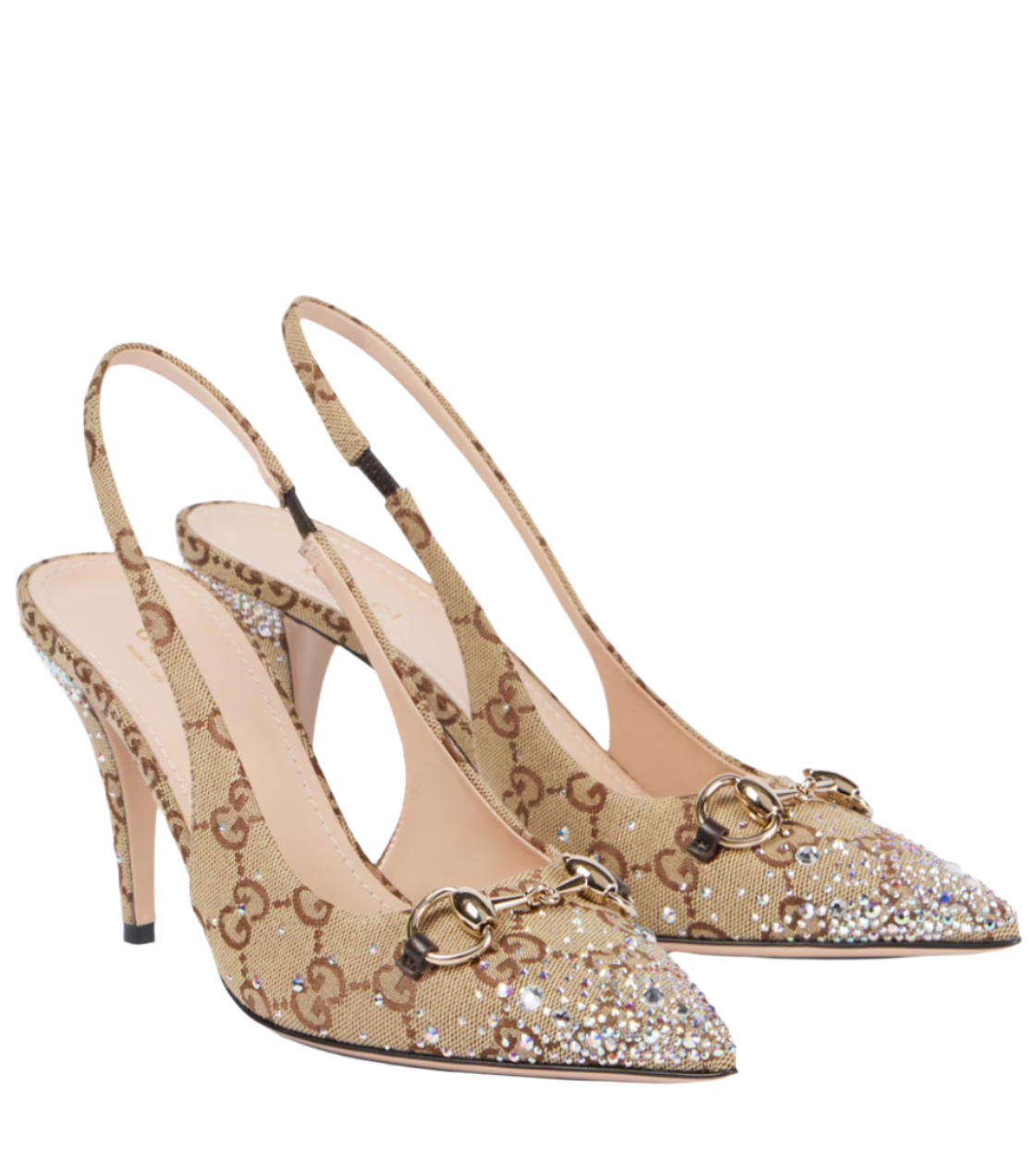 Horsebit GG Canvas crystal-embellished pumps