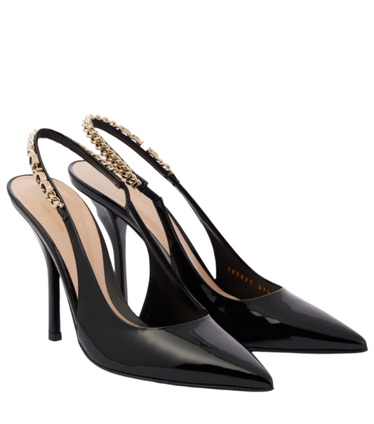 Gucci Signoria patent leather slingback pumps