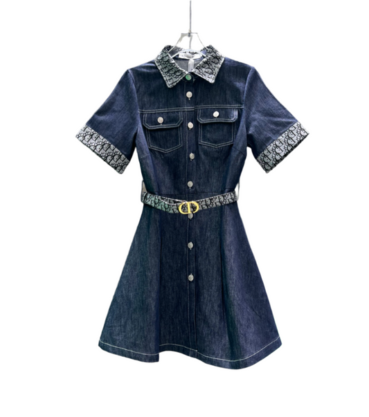 Monogram Denim Dress with Statement Belt