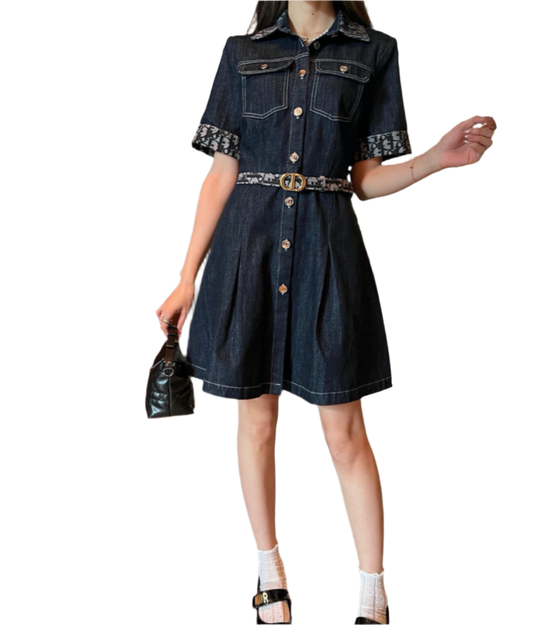 Monogram Denim Dress with Statement Belt